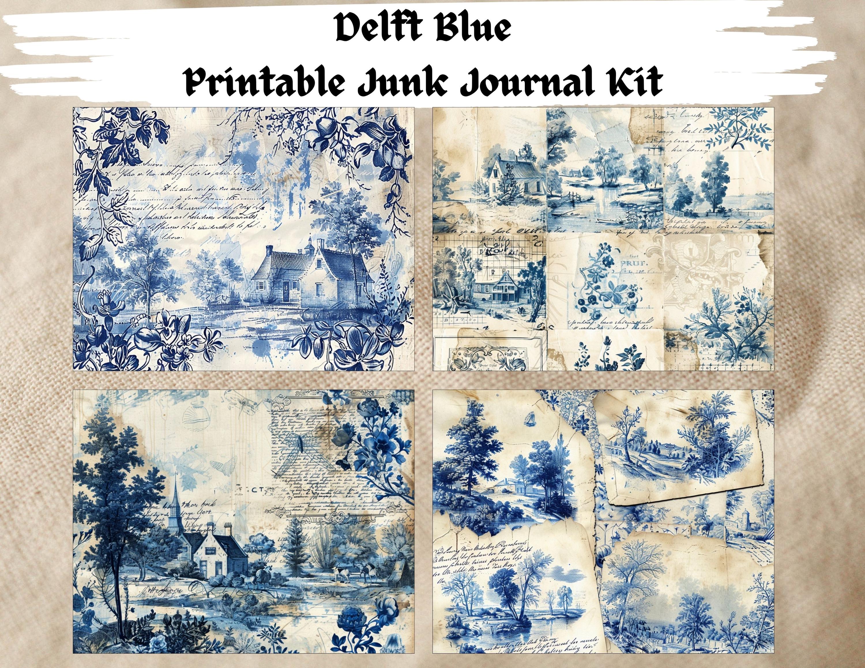 Delft Blue Printable Junk Journal Kit, Vintage Blue Digital Paper ...