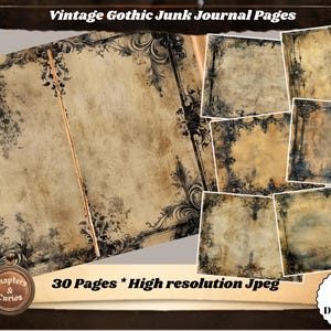 Strony z dziennika „Gothic Junk”, papier vintage, stare tła (do pobrania w wersji cyfrowej)