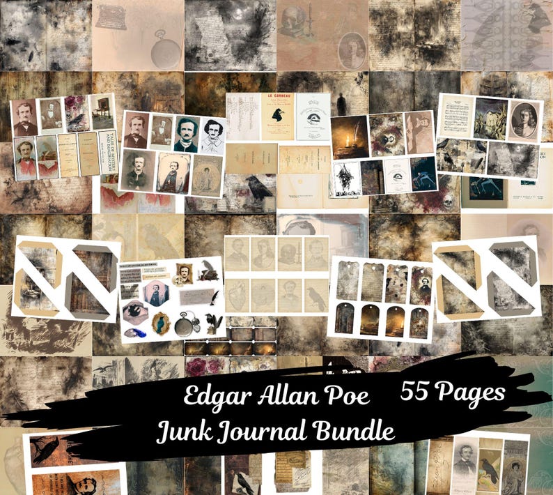 Edgar Allan Poe Digital Bundle, Printable Junk Journal Kit, Bookmarks ...