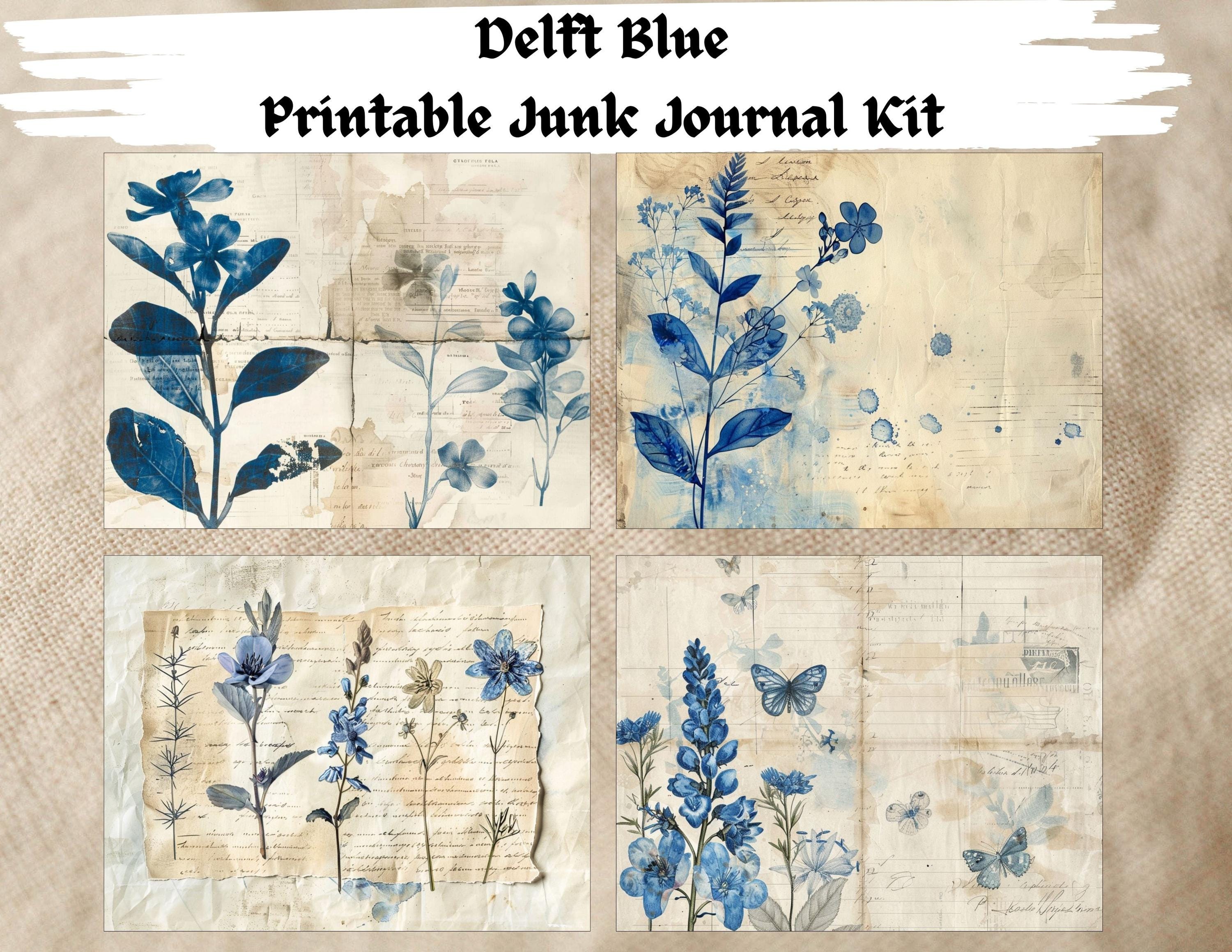 Delft Blue Printable Junk Journal Kit, Vintage Blue Digital Paper ...