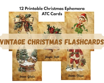 Tarjetas navideñas vintage: efímeras navideñas imprimibles / Tarjetas de diario basura / Set de ATC navideño de estilo antiguo