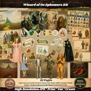 Wizard of Oz Junk Journal Ephemera Kit, Printable Vintage Journal Supplies (Digital Download)