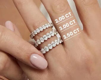 Oval Lab Grown Diamond Eternity Band White Gold Wedding Matching Ring