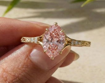 3.00 Ct Pink Marquise Lab Diamond Engagement Ring, Unique Vintage Wedding Jewelry