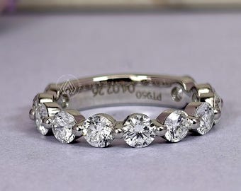 Round Lab Diamond Half Eternity Band | White Gold Wedding Ring | Stackable Anniversary Band