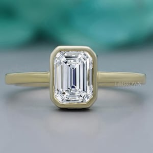 Emerald Cut Solitaire Engagement Ring | Bezel Set Lab Grown Diamond | 0.50CT to 3.0CT IGI Certified Diamond Ring For Proposal | Gift for Her