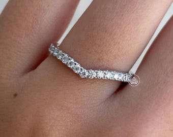Curved Wedding Band | 2.00 MM Lab Grown Diamond Half Eternity Matching Ring