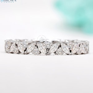 Marquise und Round Lab Diamond Eternity Band | Einzigartige volle Eternity Ehering | Luxe Labor gewachsener Diamant Jubiläumsring