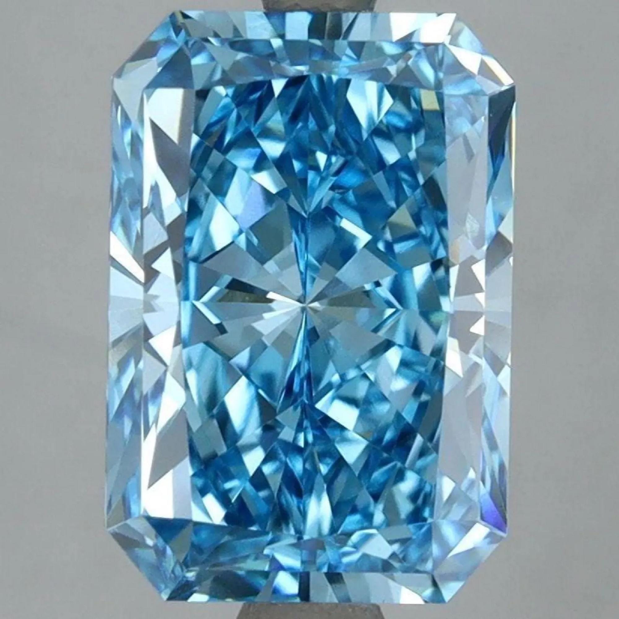 1.05 CT Radiant Cut Fancy Vivid Blue VVS IGI Certified Loose Lab 