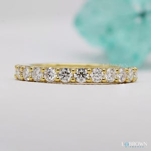 14K Yellow Gold Lab Diamond Eternity Band: Dainty Stacking Wedding Ring