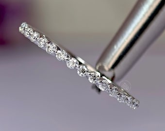 Round Lab Grown Diamond Wedding Band White Gold Half Eternity Ring