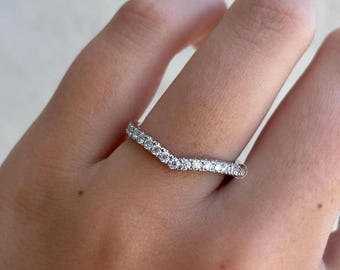 Lab Grown Diamond Curved Wedding Ring | 2.00 MM Half Eternity Matching Band