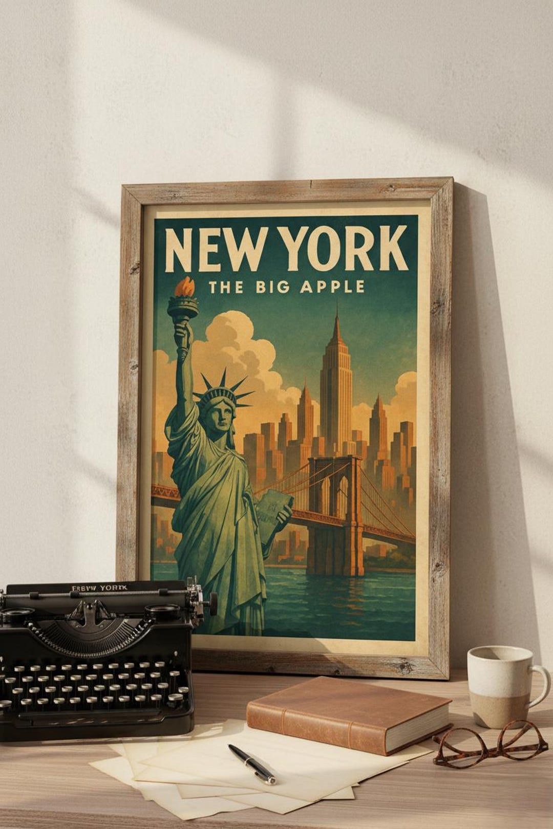 Vintage New York Travel Poster: Statue of Liberty Art Print (digital ...