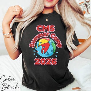 Summer Camp Unisex T-shirt, CMS Summer Camp 2026, Beach Ball and Water Splashes, Retro Bubble Font