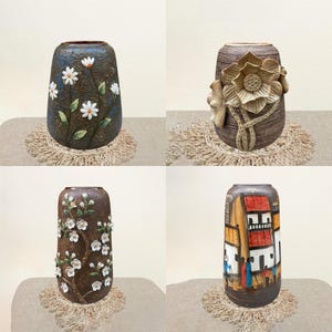 Floral ceramic vase pottery flower tall vase 3d ceramic pottery decorative sculptural vase hand painted pot  vintage flower vase