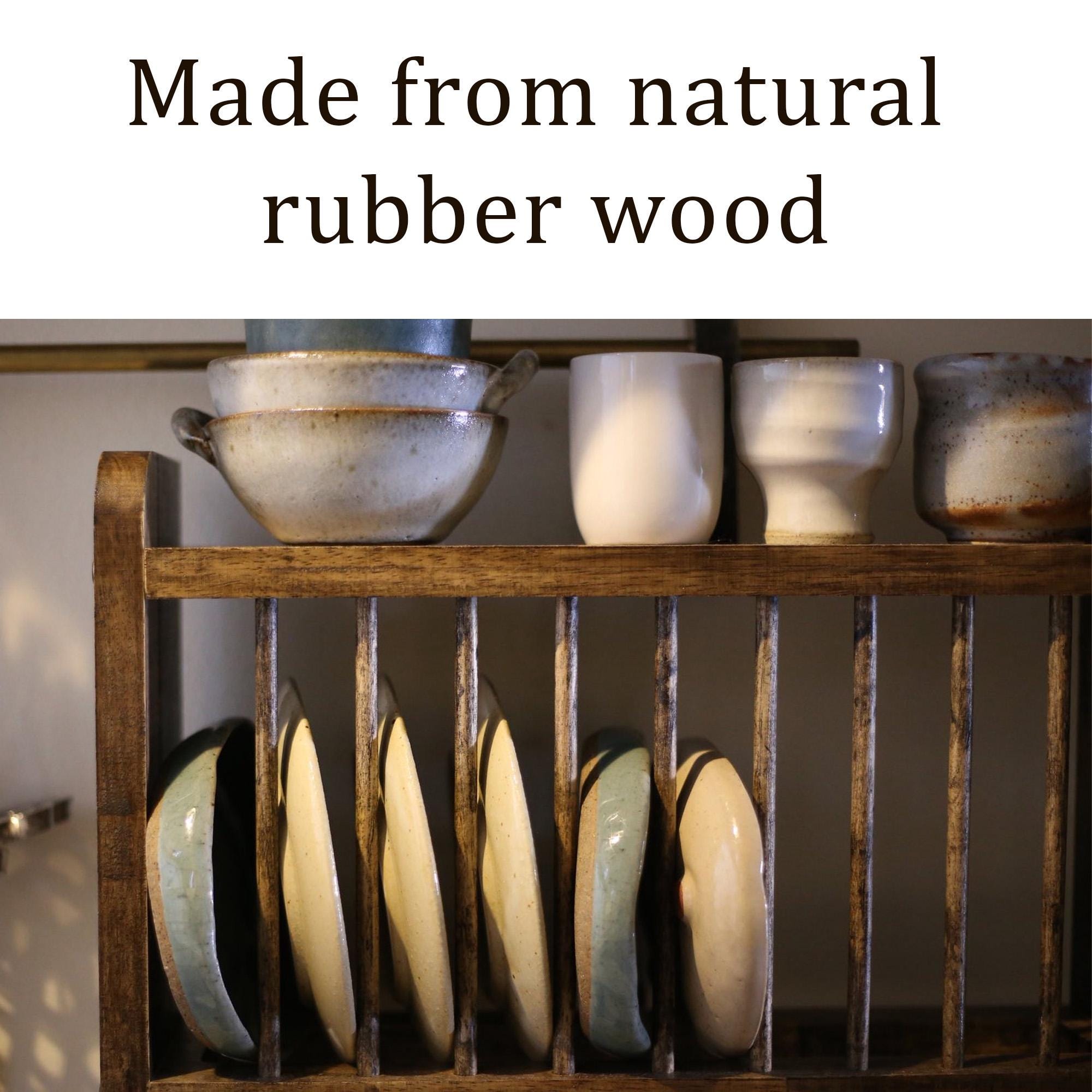 View of Solid Wood Spice Rack Wooden Kitchen Shelf Dish Rack Storage Liquid ...