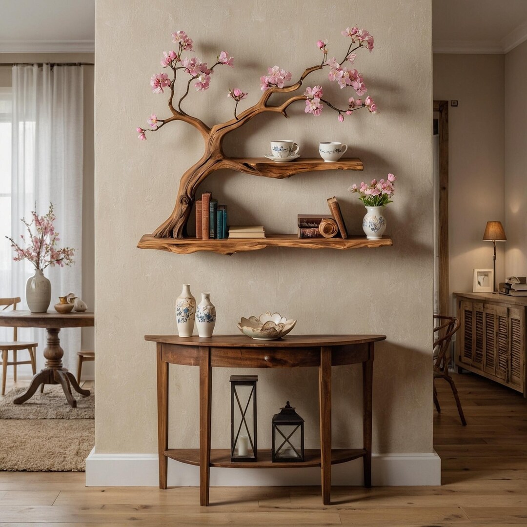 Blossom Tree Wall Shelf, Handmade Floral Bookshelf Art With Floating ...