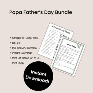 fathers day printable bundle for papa fathers day activity pack from kids to papa fathers day keepsake printable instant download gift