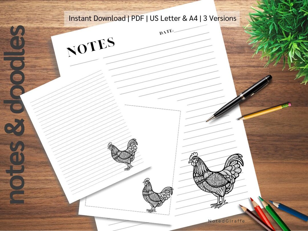 The Chicken Notes Chicken Notes, Note Taking Printable, Chicken Stationery, Coloring ...