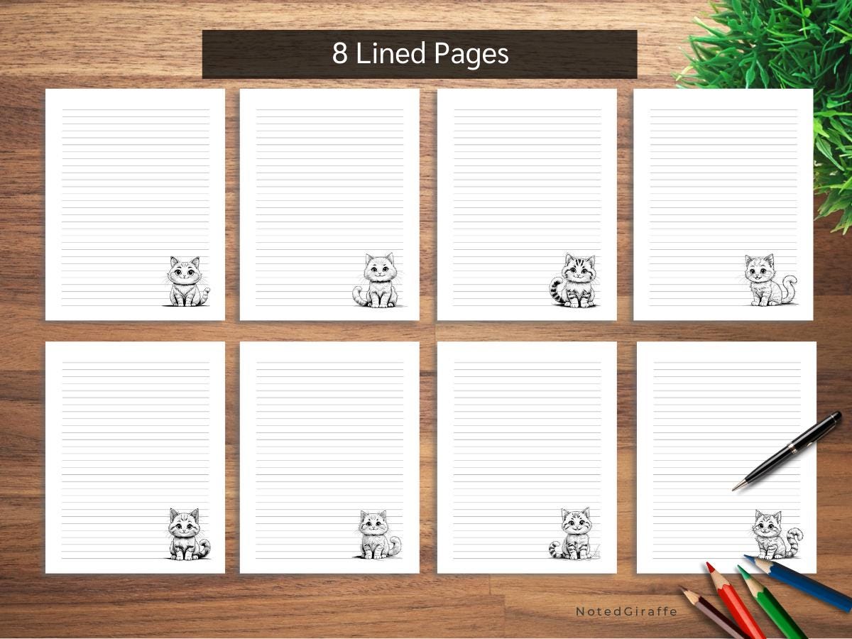 Kitty Cat Stationery: Printable Note Paper, Letter Writing (PDF ...