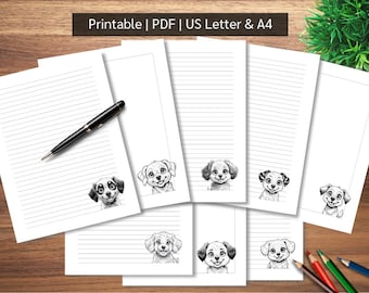 Papelaria com carinhas de cachorrinho: Papel para anotações e cartas para imprimir (Download em PDF)