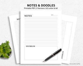 Notas y garabatos / Imprimible (Descarga PDF) / Tamaño carta (EE. UU.) y A4