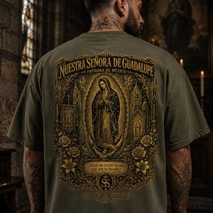 Nuestra Señora de Guadalupe Oversized T-Shirt, Catholic Streetwear Tee, Shaka Wear Christian Graphic Shirt