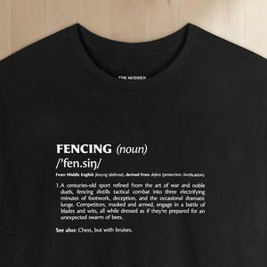 Fencing T-Shirt for Epee Foil Sabre Athletes Unisex Graphic Tee for Fencing Sport Shirt 100% Cotton Fencer Training Shirt Fencing Definition