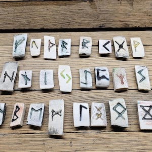 Hand-Carved Cattle Bone Elder Futhark Runes: Norse Divination Set