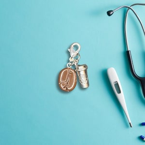 Coffee Bean Badge Reel Charm – Minimalist Nurse Accessory, Badge Bling for Healthcare Workers, Gift for Coffee Lover, Clip-On Charm