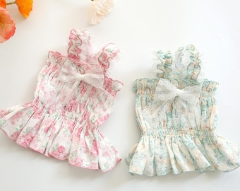 Lace Ribbon Dog Dress: Soft Gauze Ruffle Puppy Outfit