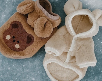 Teddy Bear Hooded Fleece Dog Jacket | Warm Winter Pet Hoodie | Cozy Puppy Clothes