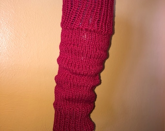 Deep red knitted leg warmers