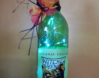 Lighted Witches Brew Wine Bottle