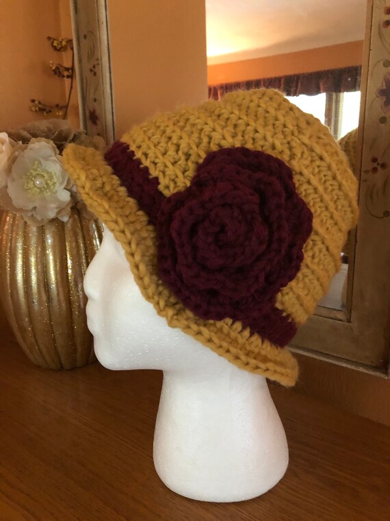 Gold and Burgundy Cloche Hat - Etsy display picture 1