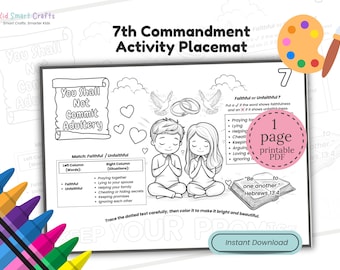 7th Commandment from Ten Commandments Activity Placemat for Kids Bible Study Christian Printable Coloring for Sunday School Lesson Resource