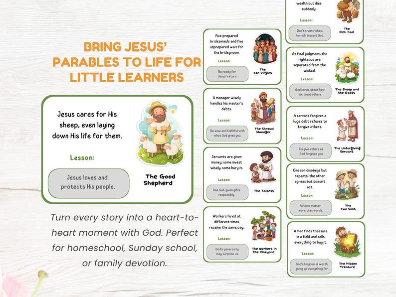 Jesus Parables Printable Flash Cards for Christian Kids Fun Bible Study ...