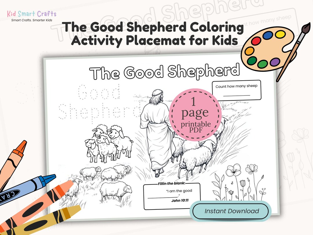 Jesus Parable the Good Shepherd Coloring Placemat for Kids Bible ...