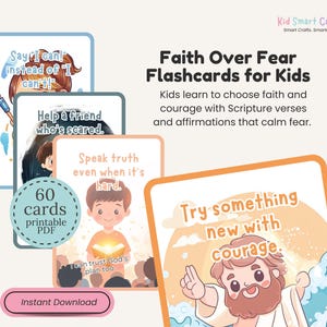 Faith Over Fear Flash Cards for Christian Kids Cute Kawaii Bible Verses Printable Bible Cards about Courage and Affirmations for Homeschool