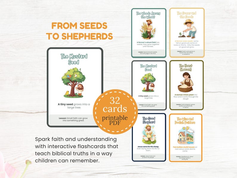 Jesus Parables Bible Story Flashcards for Christian Kids Printable ...