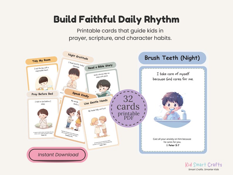 Printable Daily Routine Cards for Kids Christian Visual Schedule Set ...
