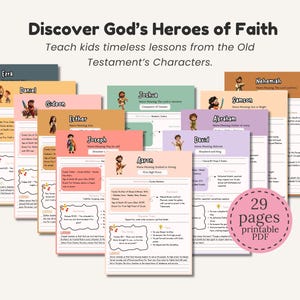 Bible Study Guide for Kids Christian Education Pack from Old Testament Heroes | Teach Kids About David, Esther, Noah & More for Homeschool