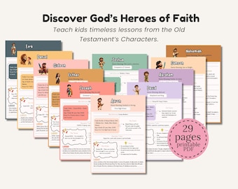 Bible Study Guide for Kids Christian Education Pack from Old Testament Heroes | Teach Kids About David, Esther, Noah & More for Homeschool