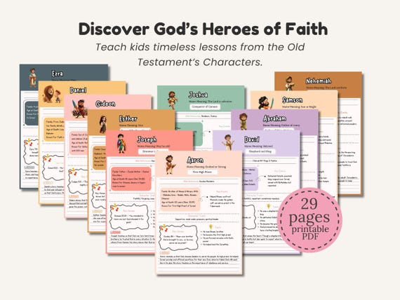 Bible Study Guide for Kids Christian Education Pack from Old Testament Heroes | Teach Kids About David, Esther, Noah & More for Homeschool