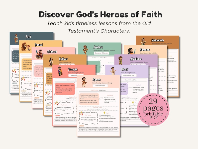 Guía de estudio bíblico para niños: paquete de educación cristiana de héroes del Antiguo Testamento / Enseña a los niños sobre David, Ester, Noé y más para la educación en casa. imagen 1