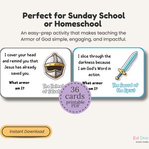 Armor of God Guessing Game for Christian Kids Printable Fun Bible Activity 36 Printable Cards with 6 Questions Each Sunday School Resource image 6