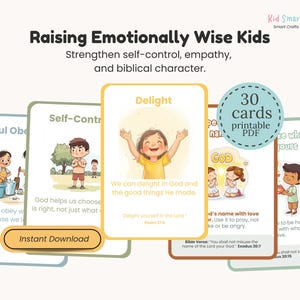 Cartes chrétiennes pour enfants Émotions divines Cartes flash imprimables basées sur la Bible Activité chrétienne pour l'école à la maison et l'école du dimanche