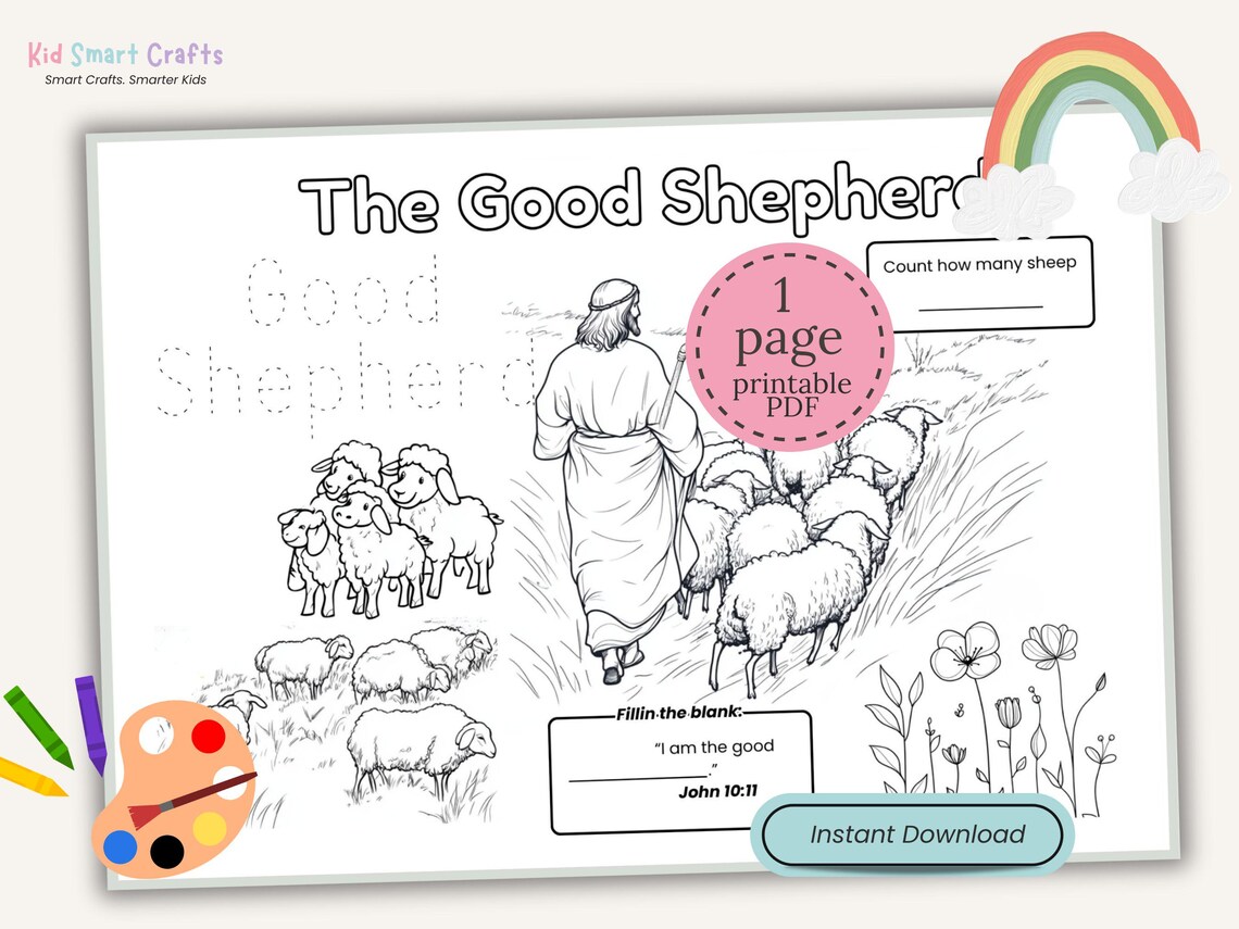 Jesus Parable the Good Shepherd Coloring Placemat for Kids Bible ...