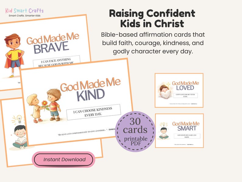 Scripture-Based Printable Affirmation Flashcards Bible Verse Daily Reminders Cards for Kids and Christian Moms For Homeschool Activity image 1
