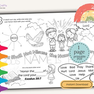 Third Commandment from Ten Commandments Coloring Placemat for Kids Bible Activity Christian Printable Worksheet for Sunday School Lessons image 3